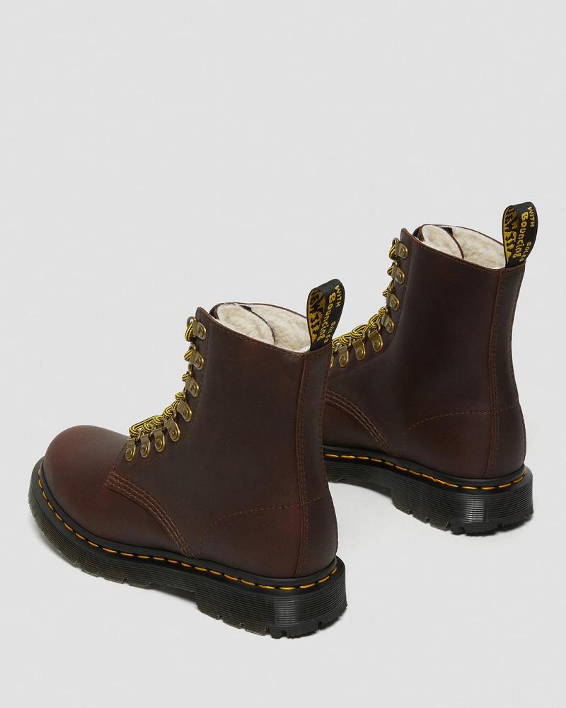 Brown Women's Dr Martens 1460 Pascal DM's Wintergrip Leather Lace Up Boots | CA 184AHK